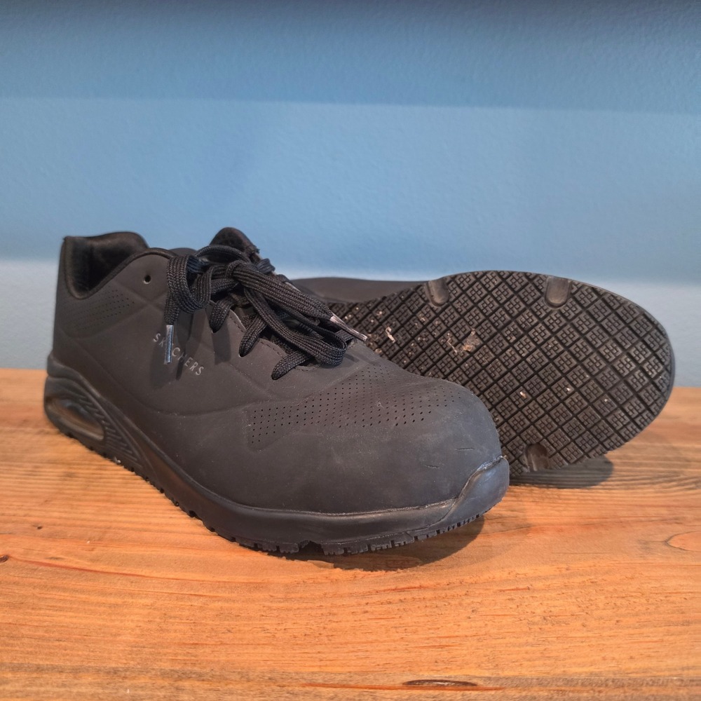 Skechers Mens Work Uno Doltin Composite Toe Slip Resistant Black Sneakers 11.5